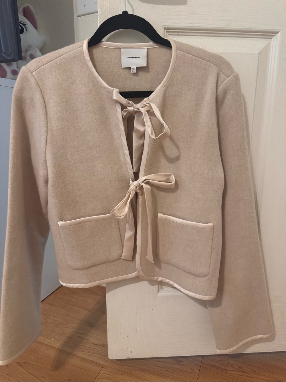 Reformation Cream Tie-Neck Wool Top